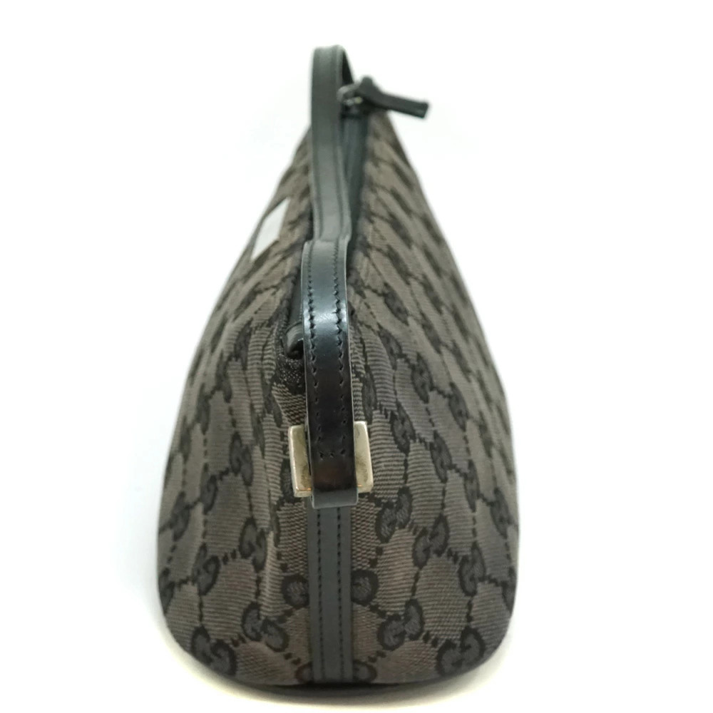 GUCCI Clutch GG Canvas Leather Black Gray Cosmetic Case Handbag - Picture 2 of 8
